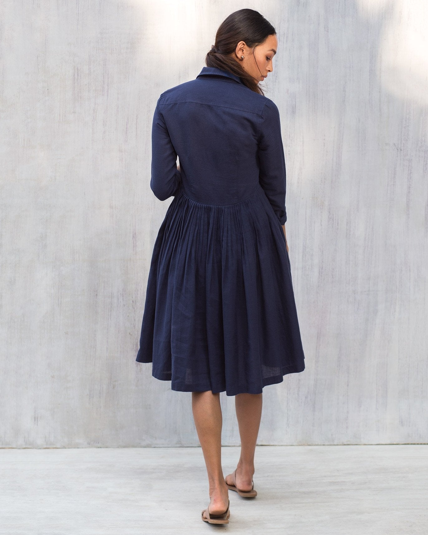 Pleated Shirt Dress - Blue