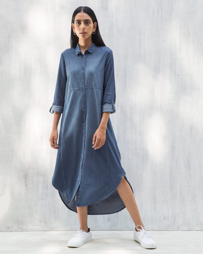 Pristine Long Shirt Dress - Blue