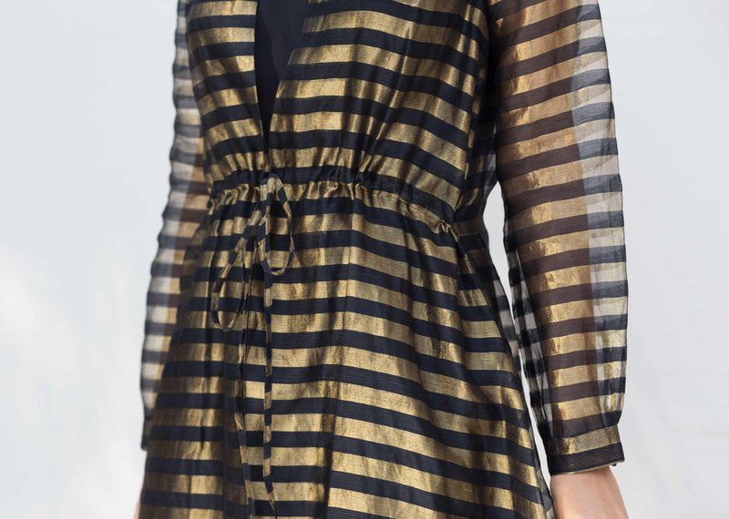 Black & Gold Zari Overlay - Black