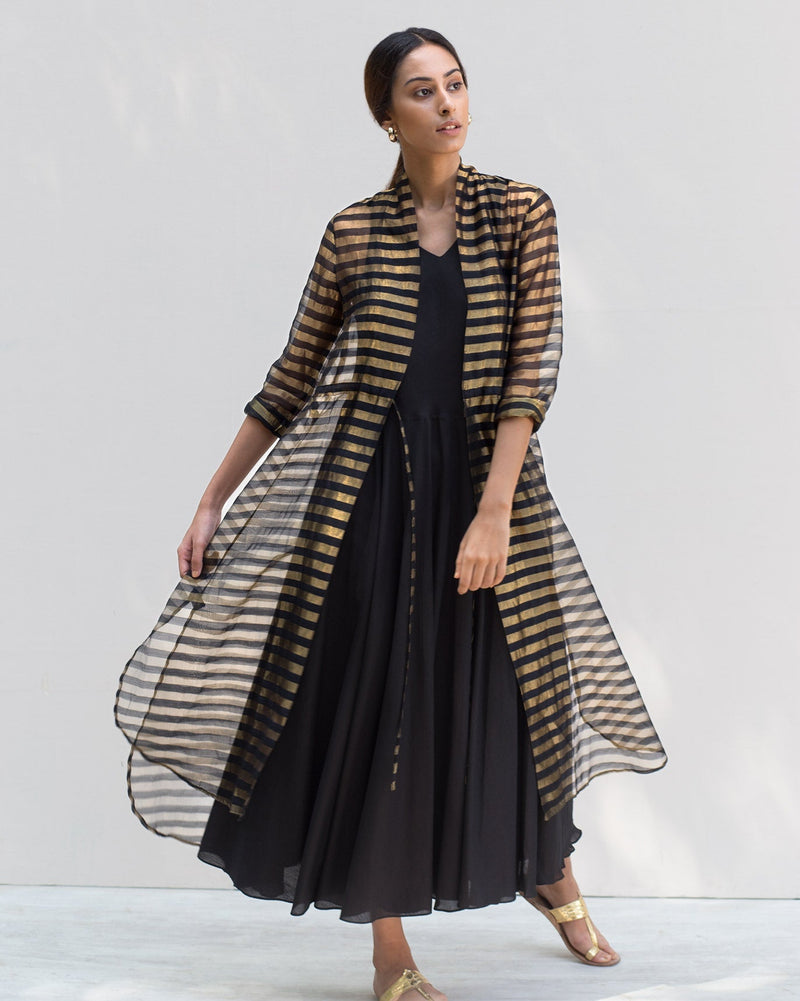 Black & Gold Zari Overlay - Black