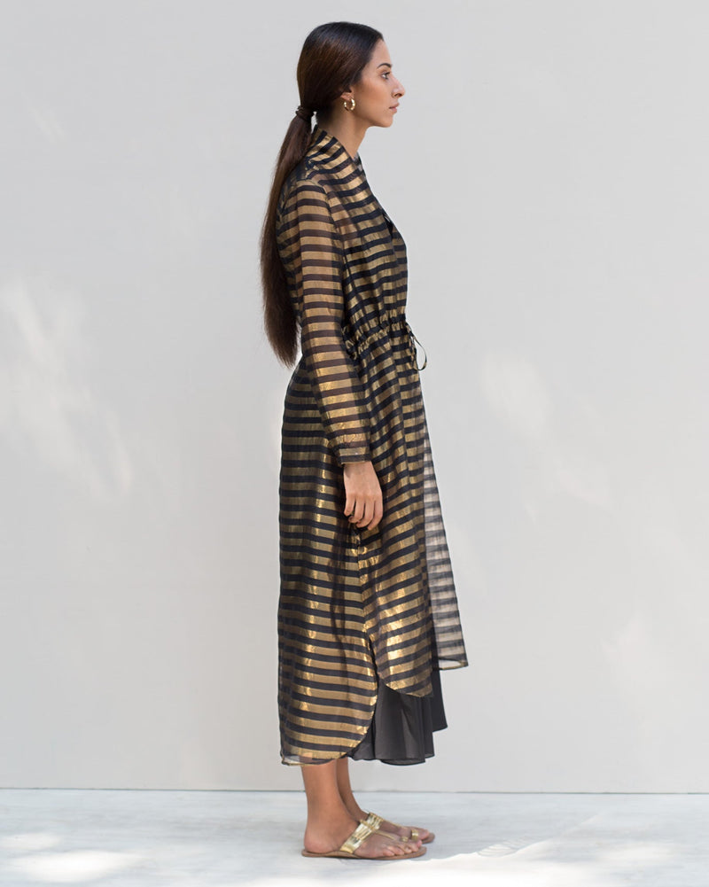 Black & Gold Zari Overlay - Black