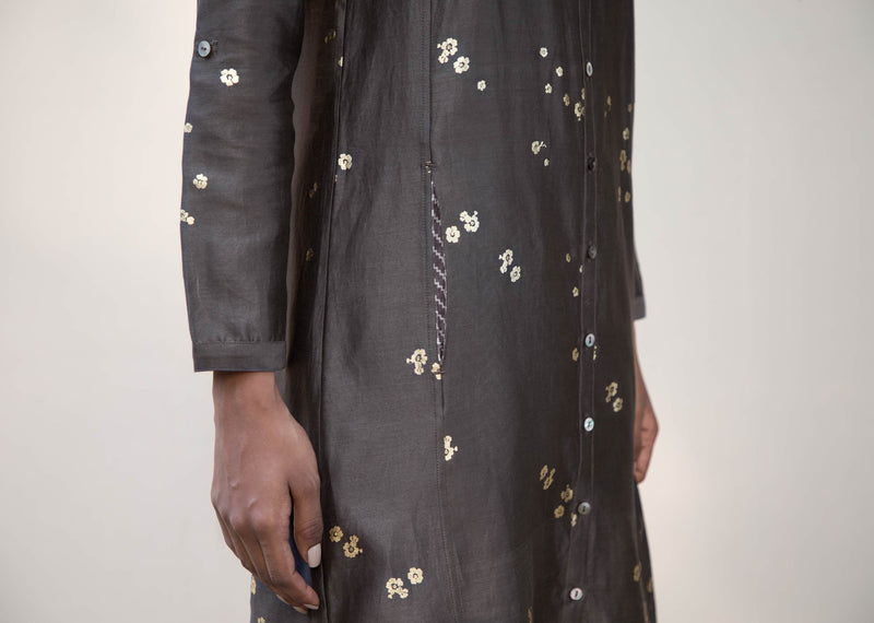 Band Collar Pristine Dress - Charcoal