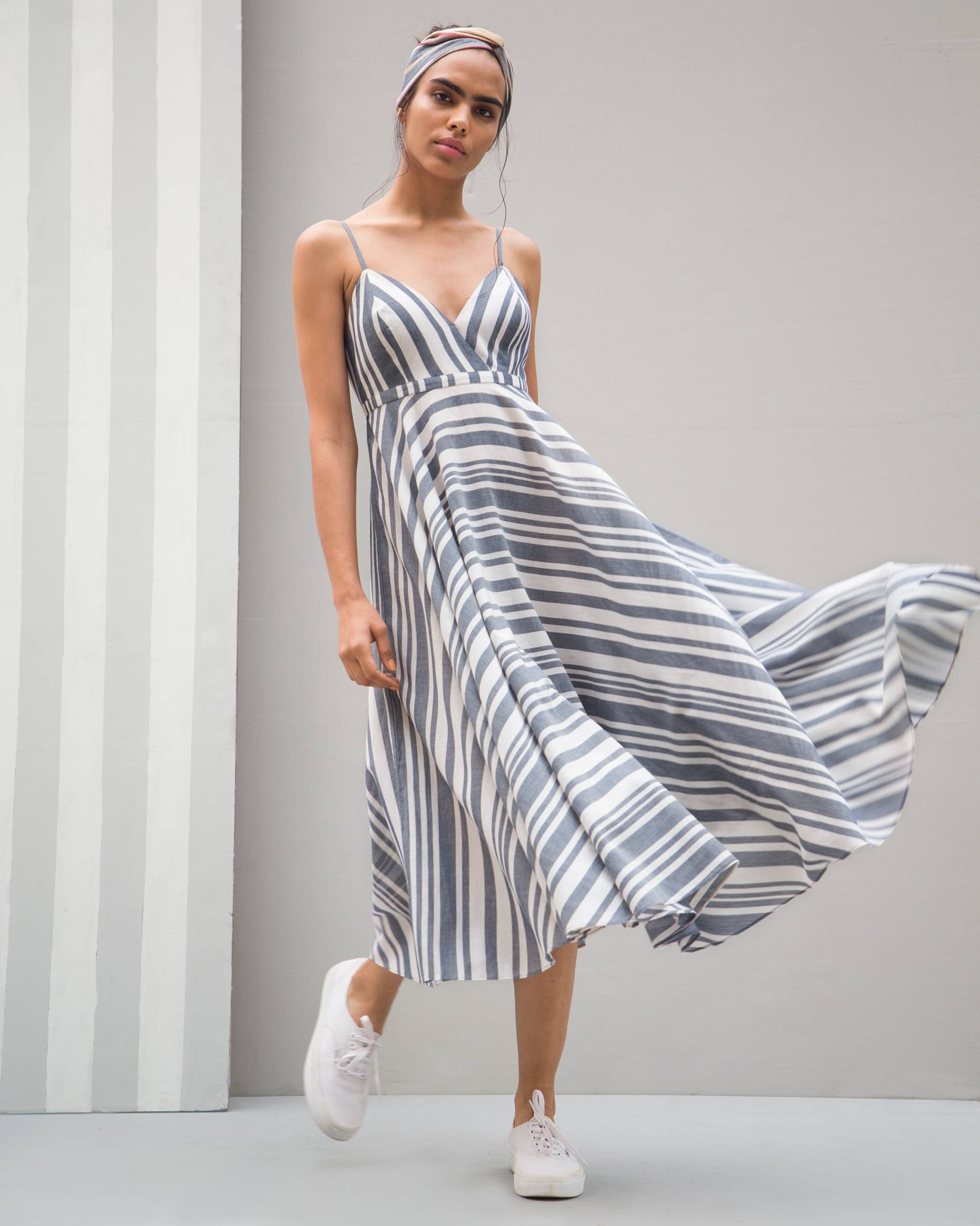 Empire Maxi Stripe Dress - Blue