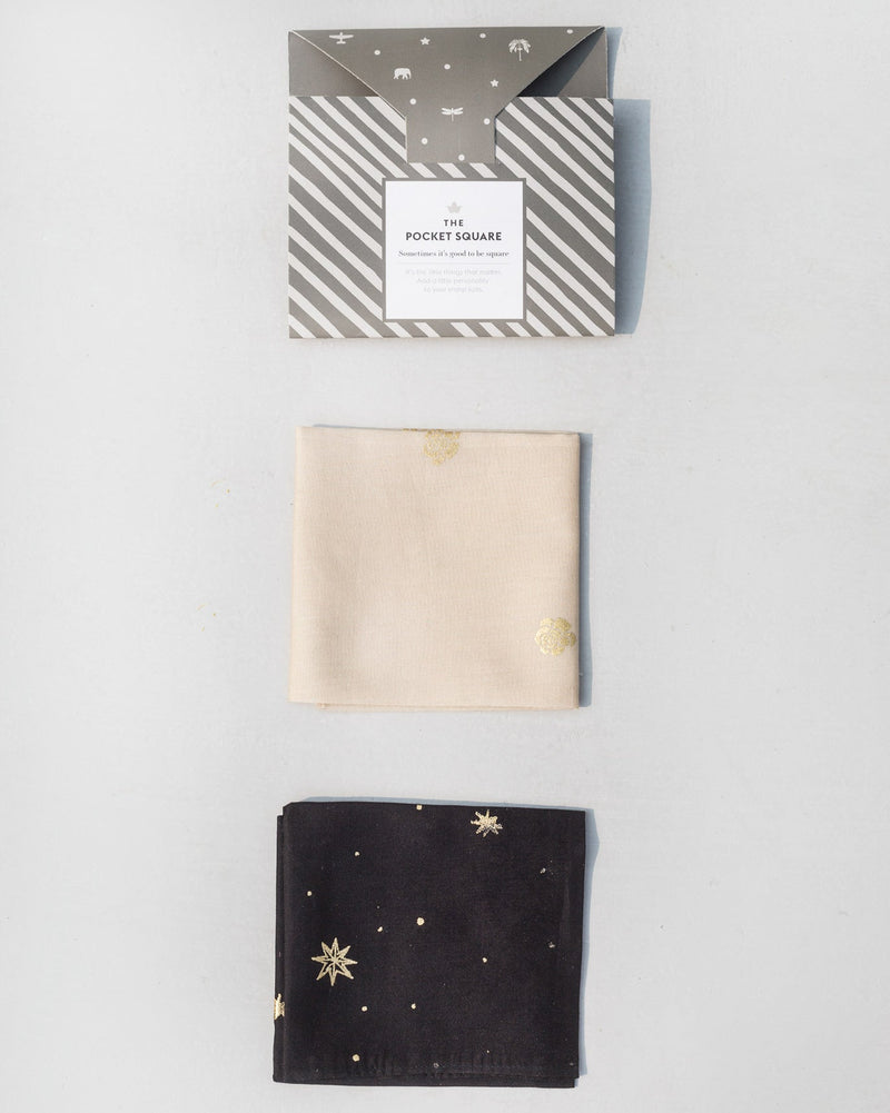Peony & Stars Pocket Square - Ivory & Black(Set of 2)