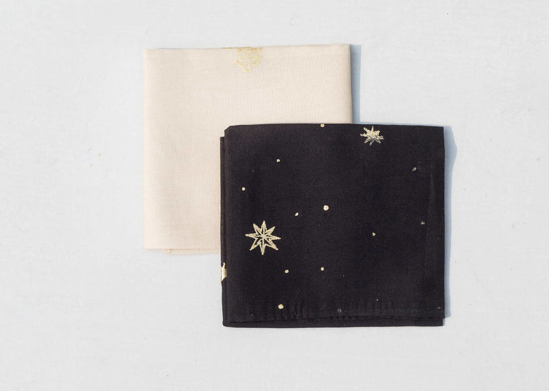 Peony & Stars Pocket Square - Ivory & Black(Set of 2)