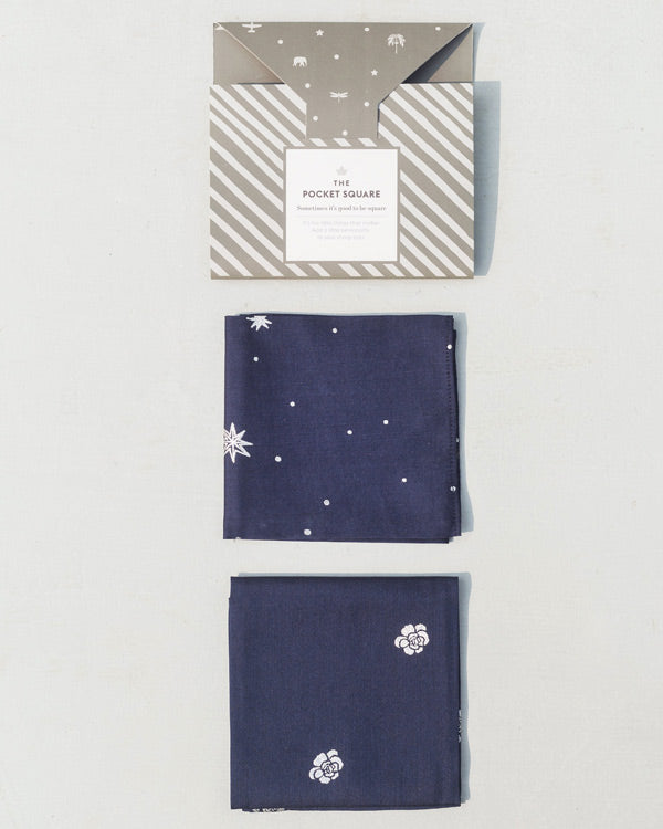 Peony & Stars Pocket Square - Blue (Set of 2)