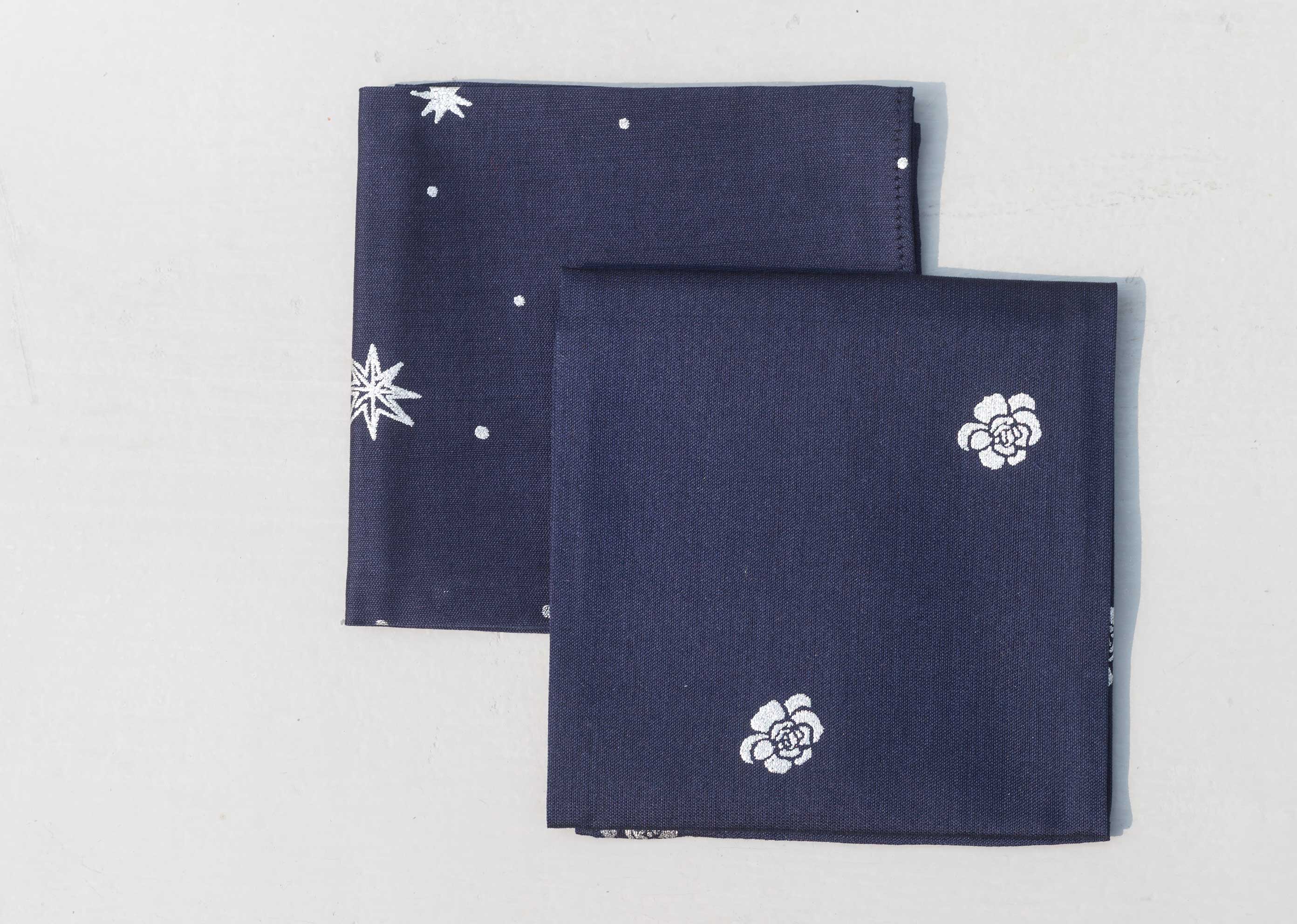 Peony & Stars Pocket Square - Blue (Set of 2)