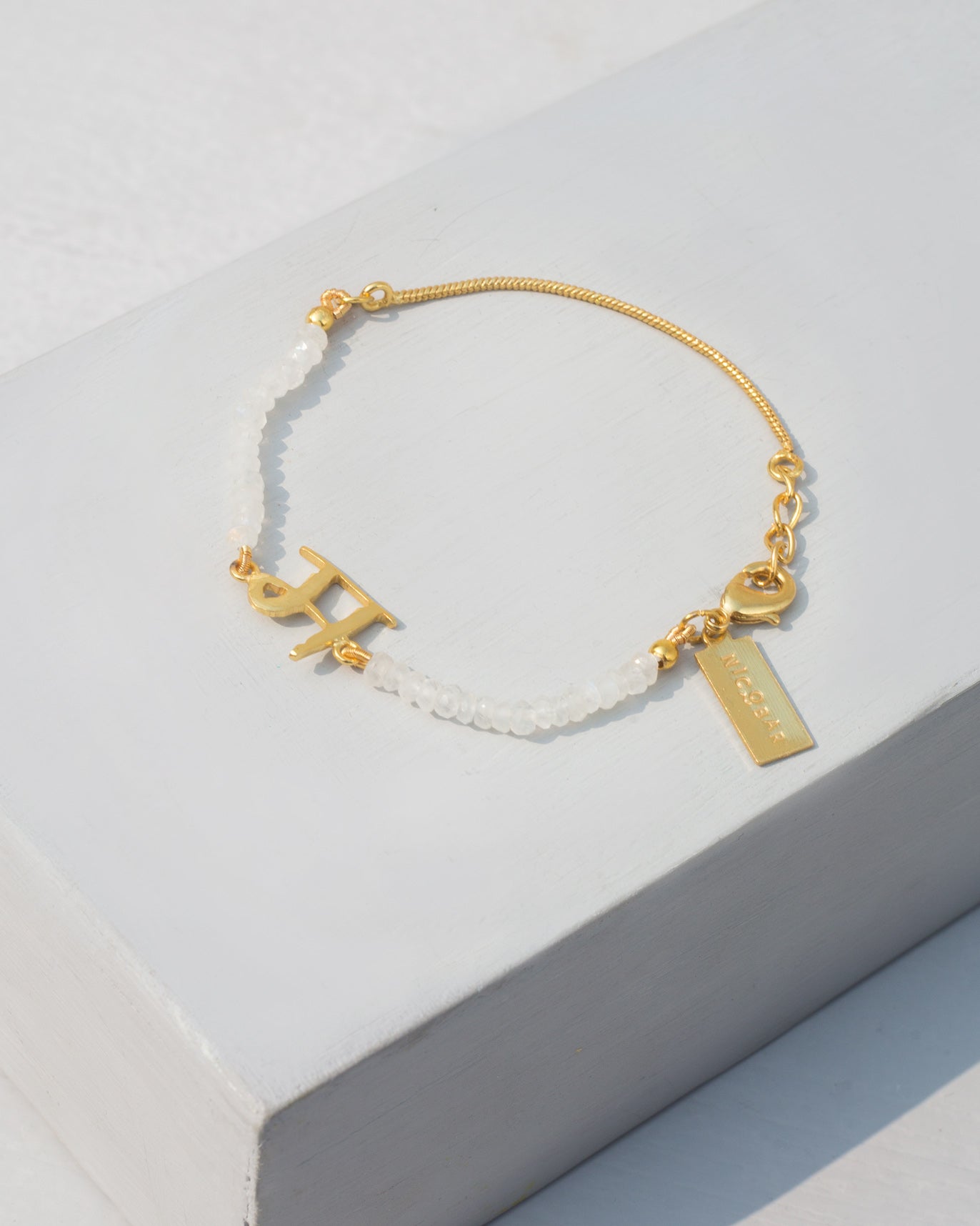 Alphabet M Rainbow Moonstone Bracelet