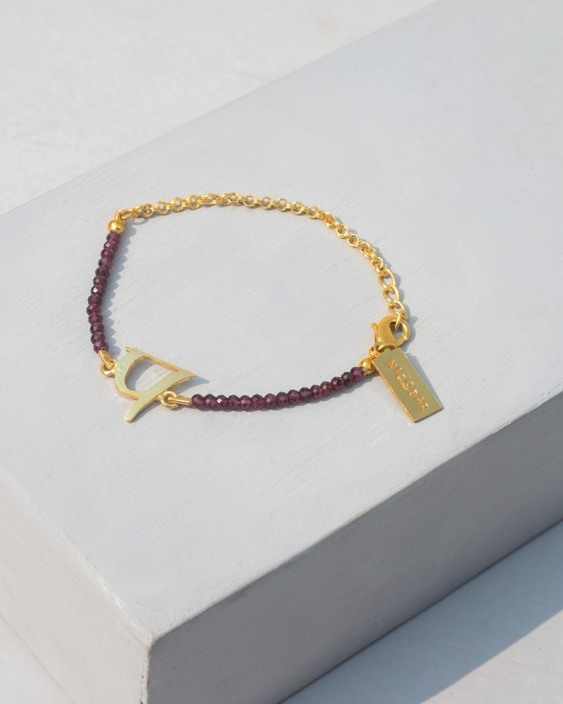 Alphabet P Garnet Bracelet