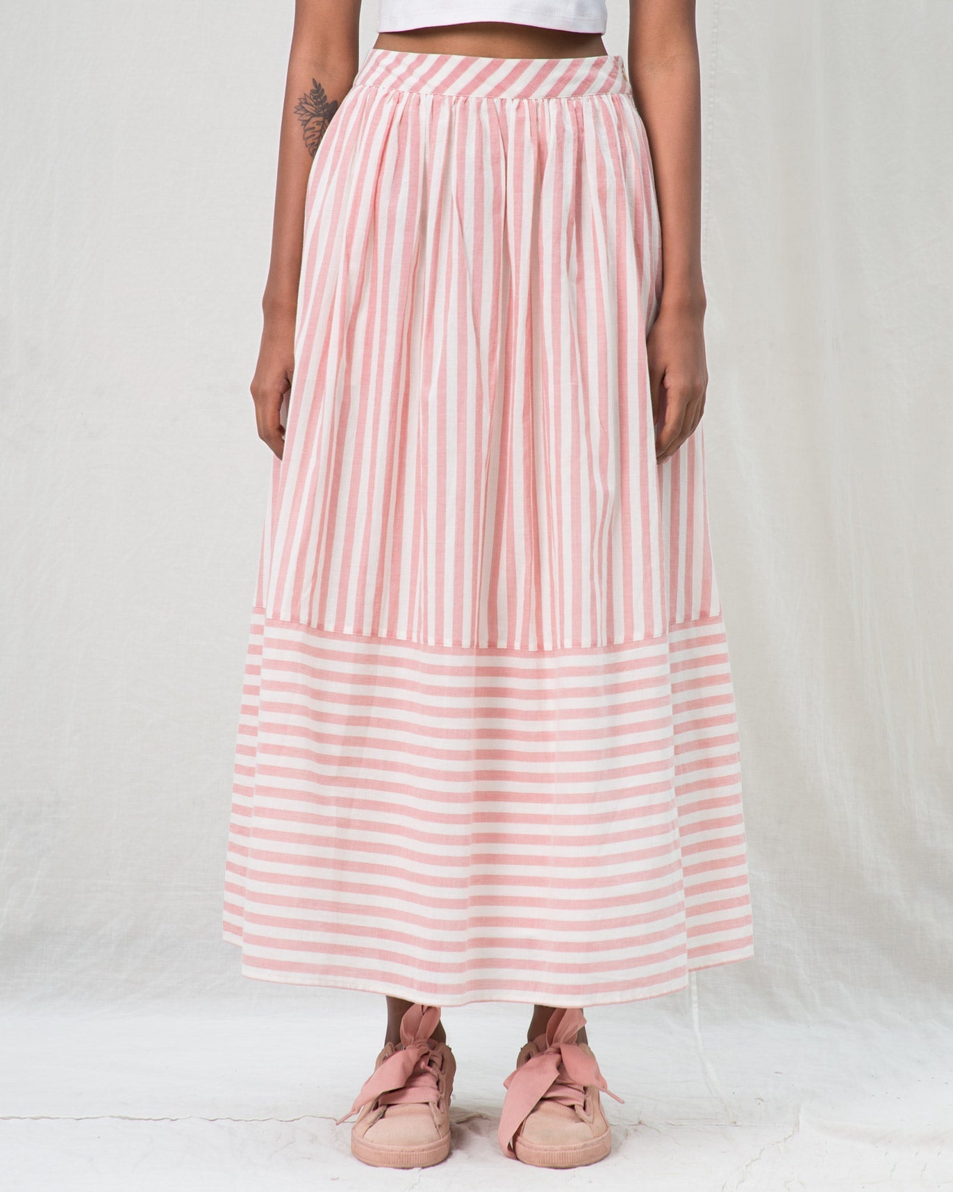 A-line Stripe Skirt - Pink