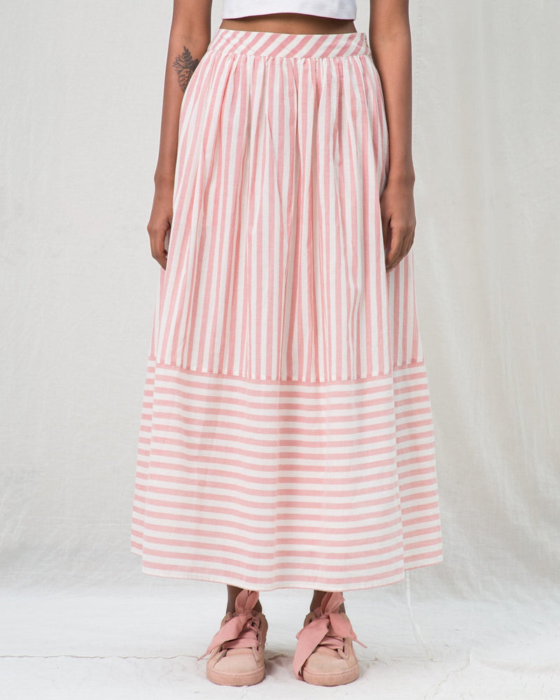 A-line Stripe Skirt - Pink