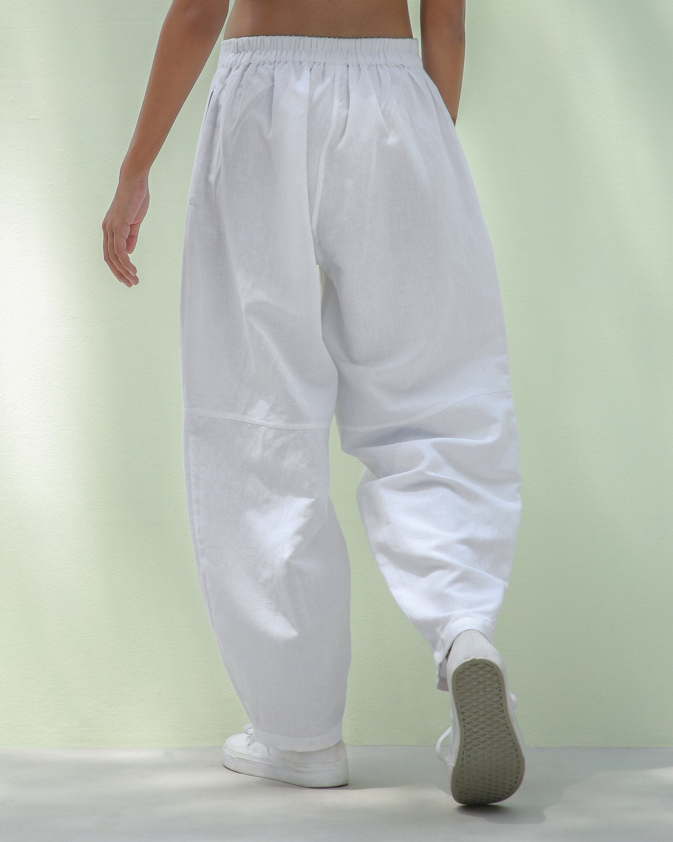 Knee Pocket Pants - White & Grey
