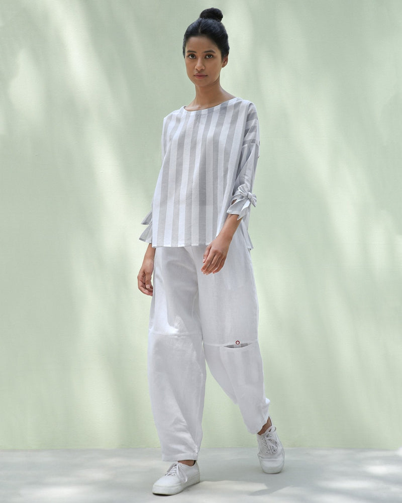 Knee Pocket Pants - White & Grey