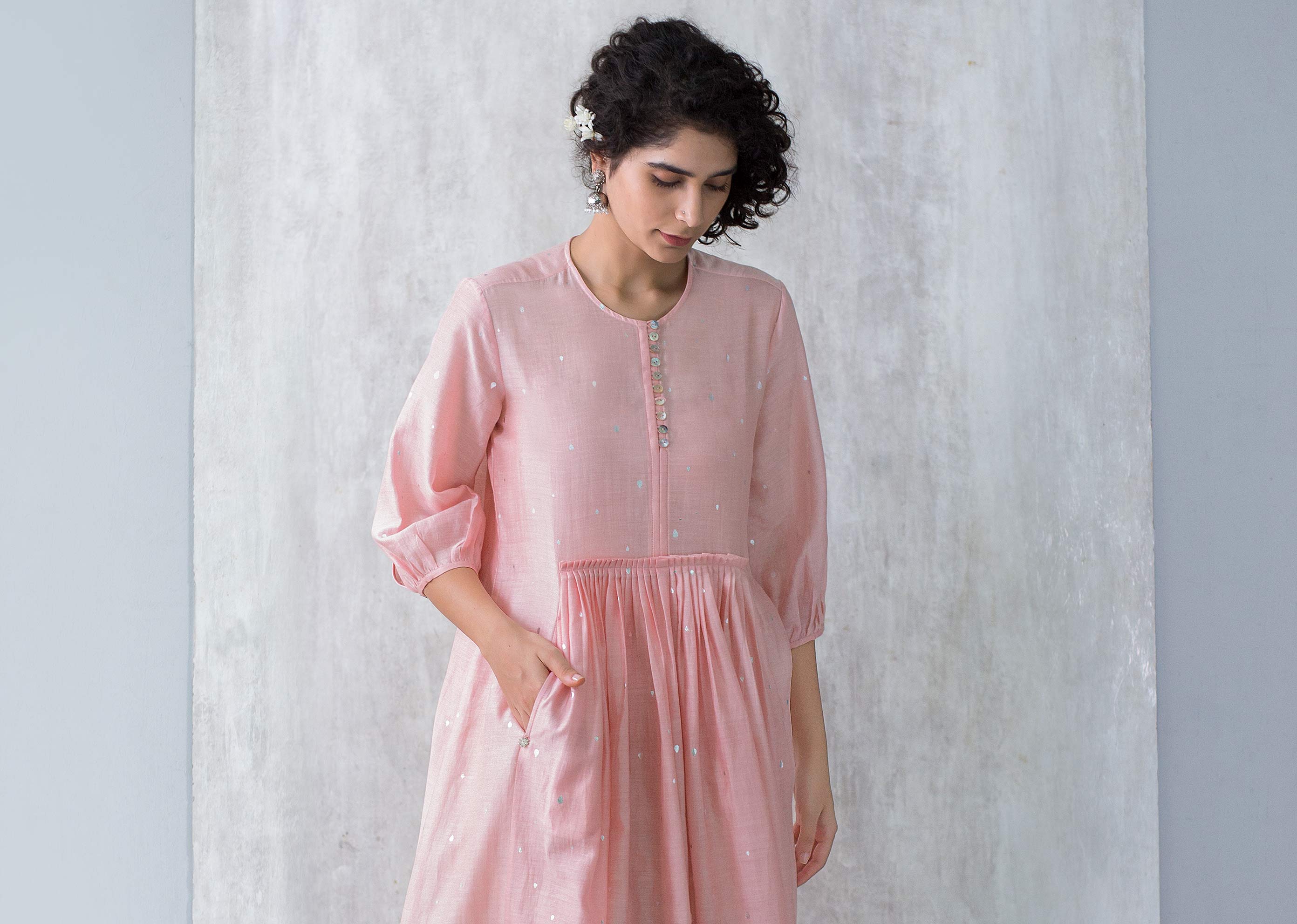 Pleated Waist Kurta & Slip Set
