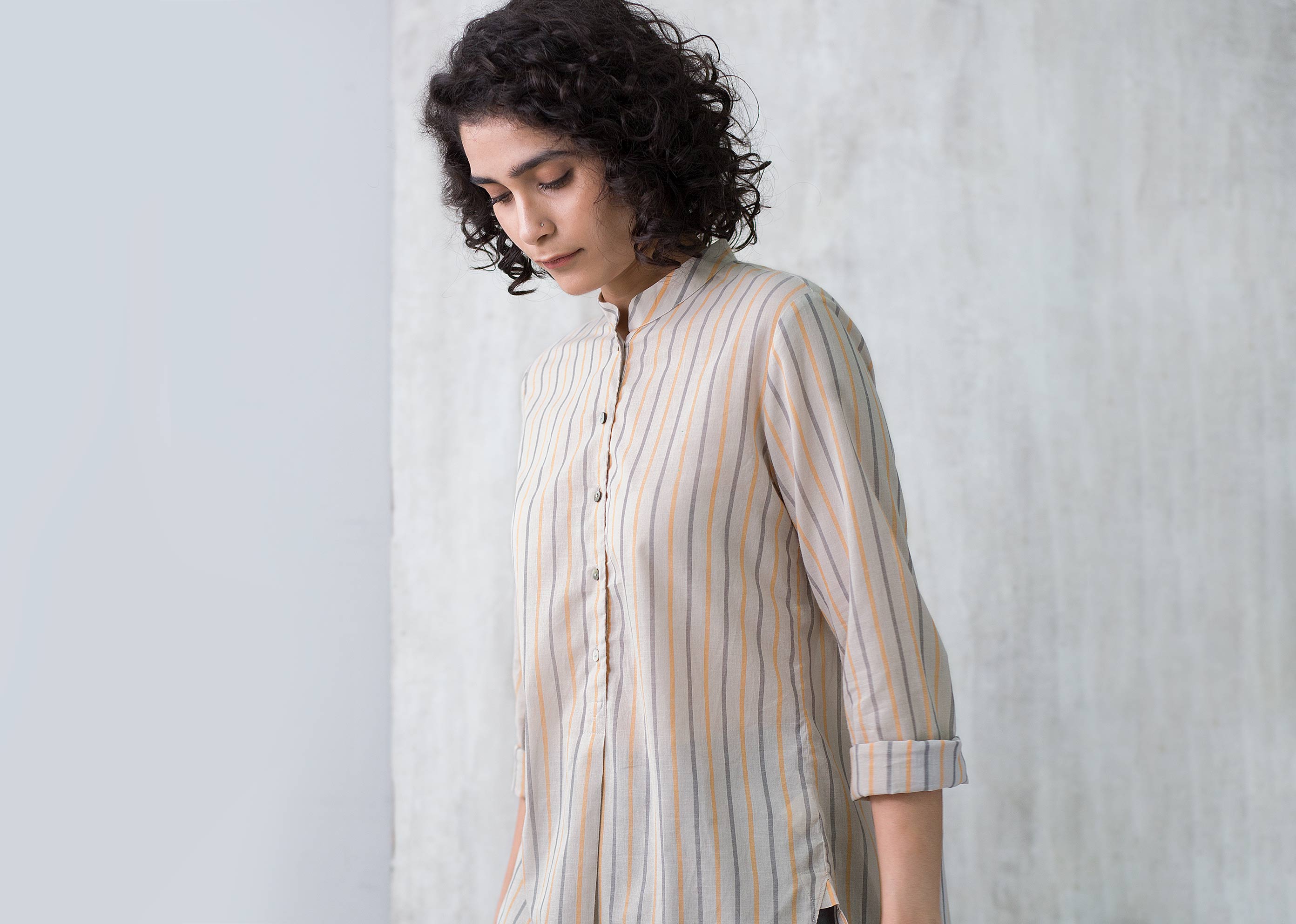Mandarin Stripe Collar Top