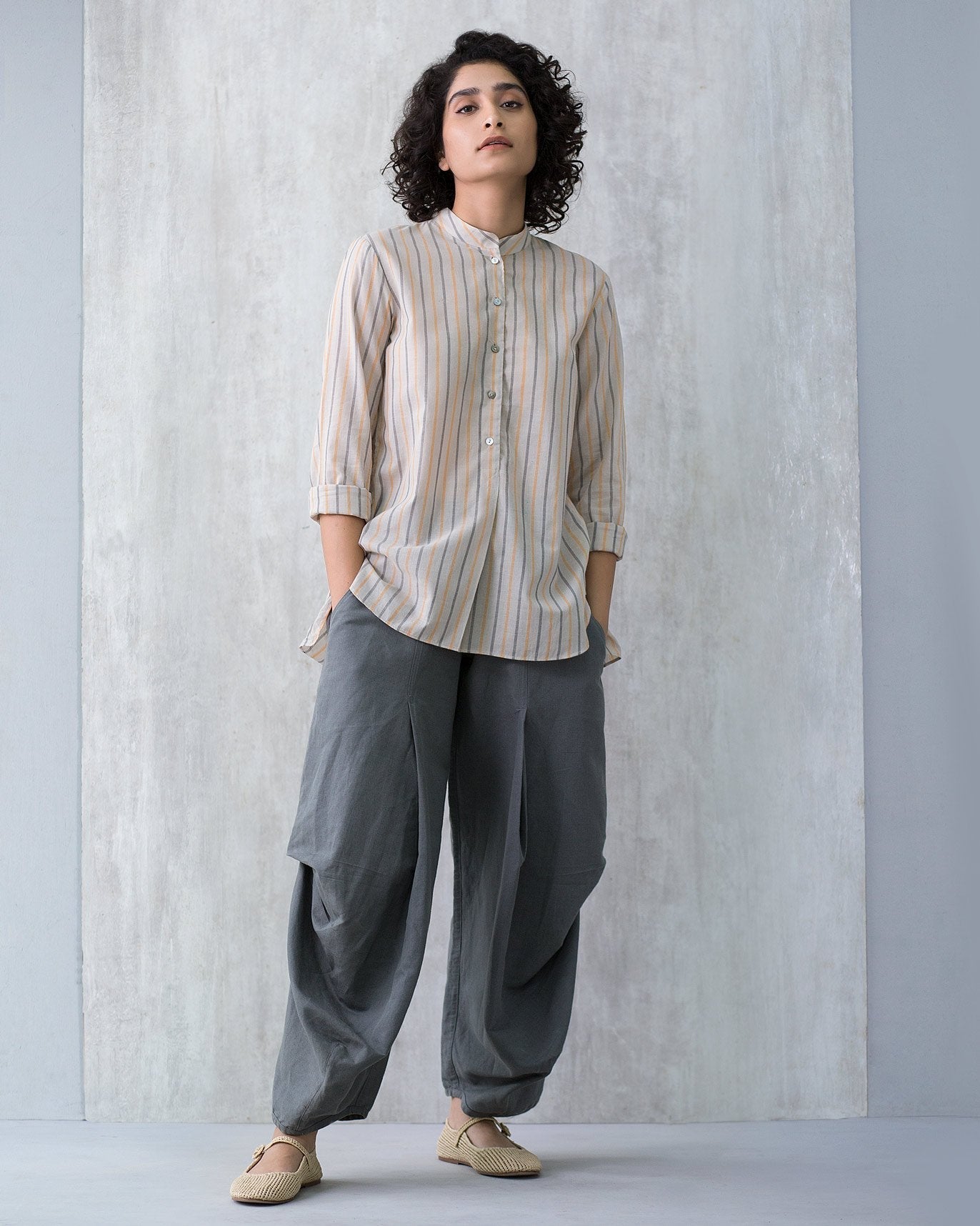 Mandarin Stripe Collar Top