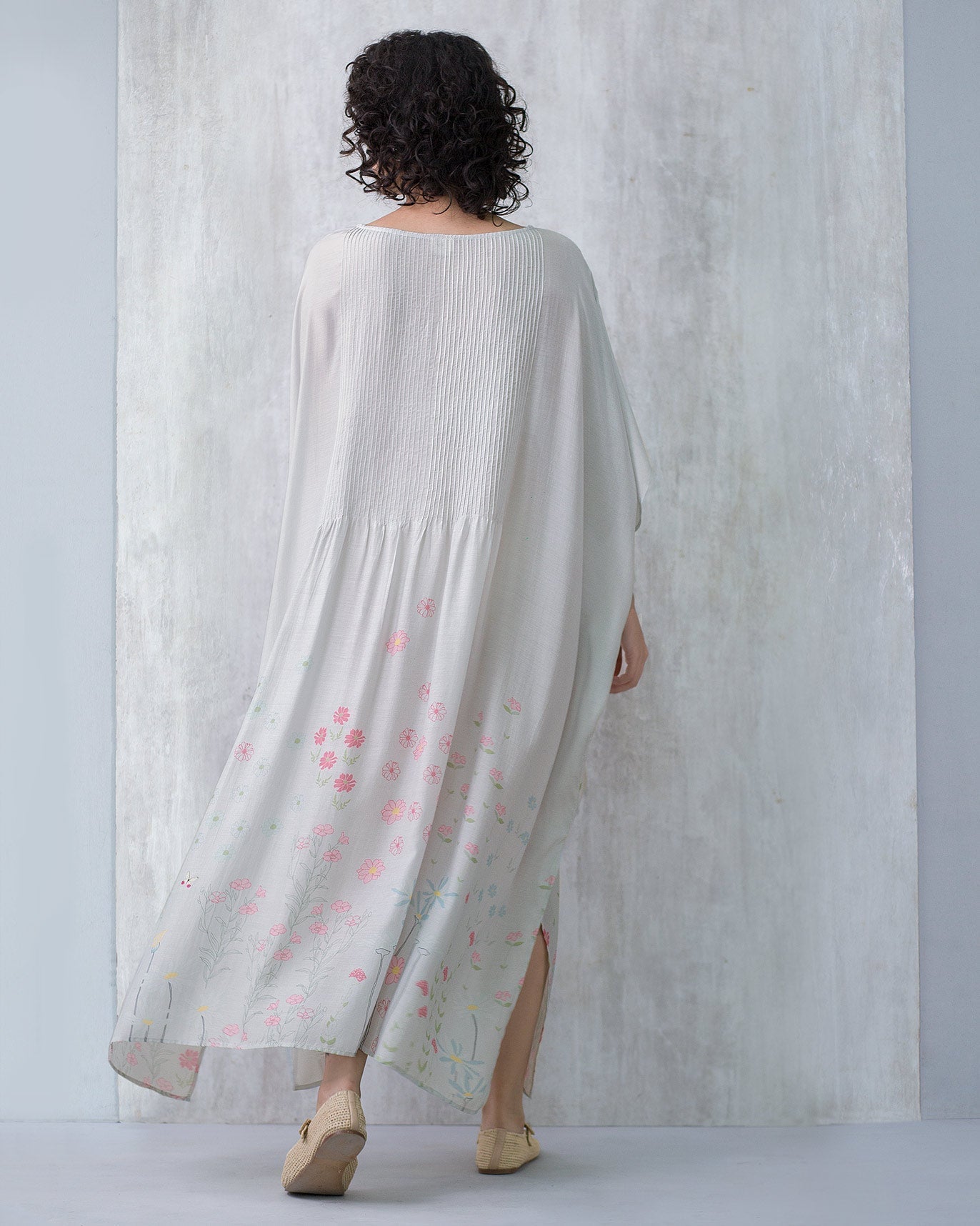 Pintuck Kaftan Floral Dress