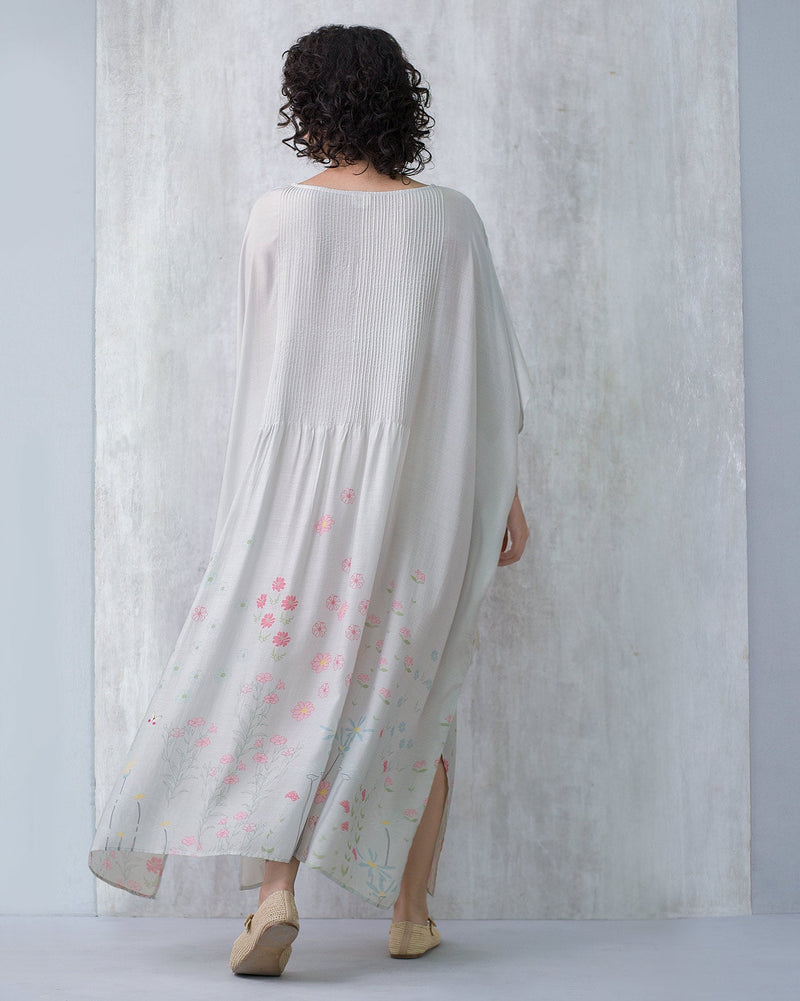 Pintuck Kaftan Floral Dress
