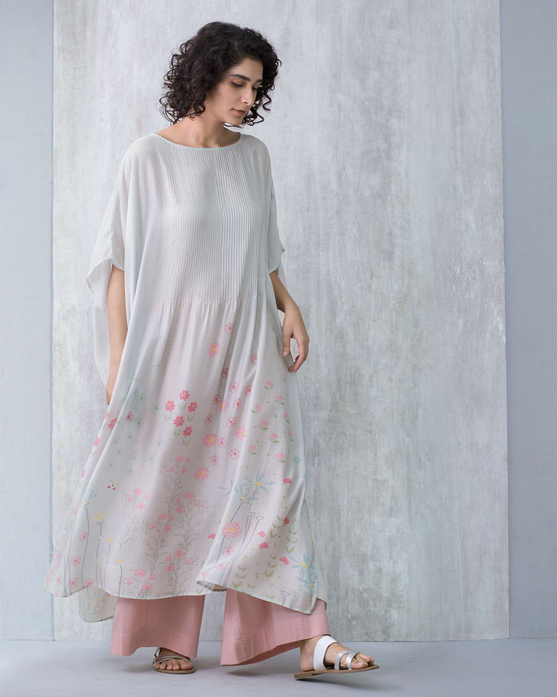 Pintuck Kaftan Floral Dress