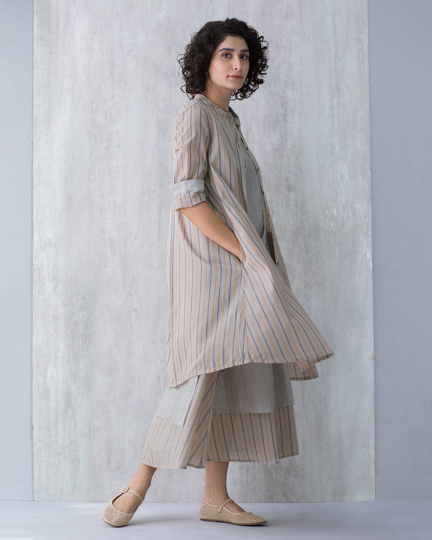 Pleated Neck Stripe Kurta