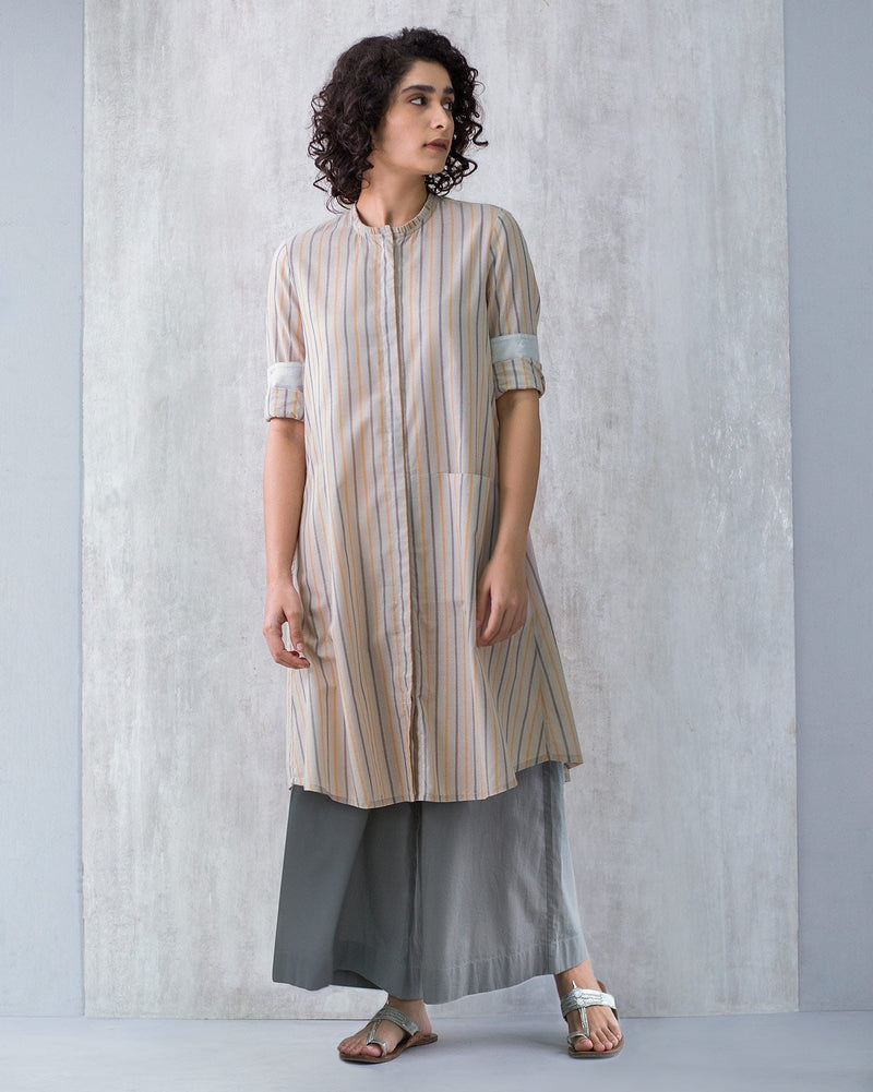 Pleated Neck Stripe Kurta