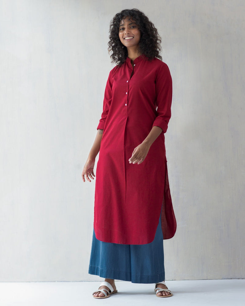 Basic Long Kurta - Red