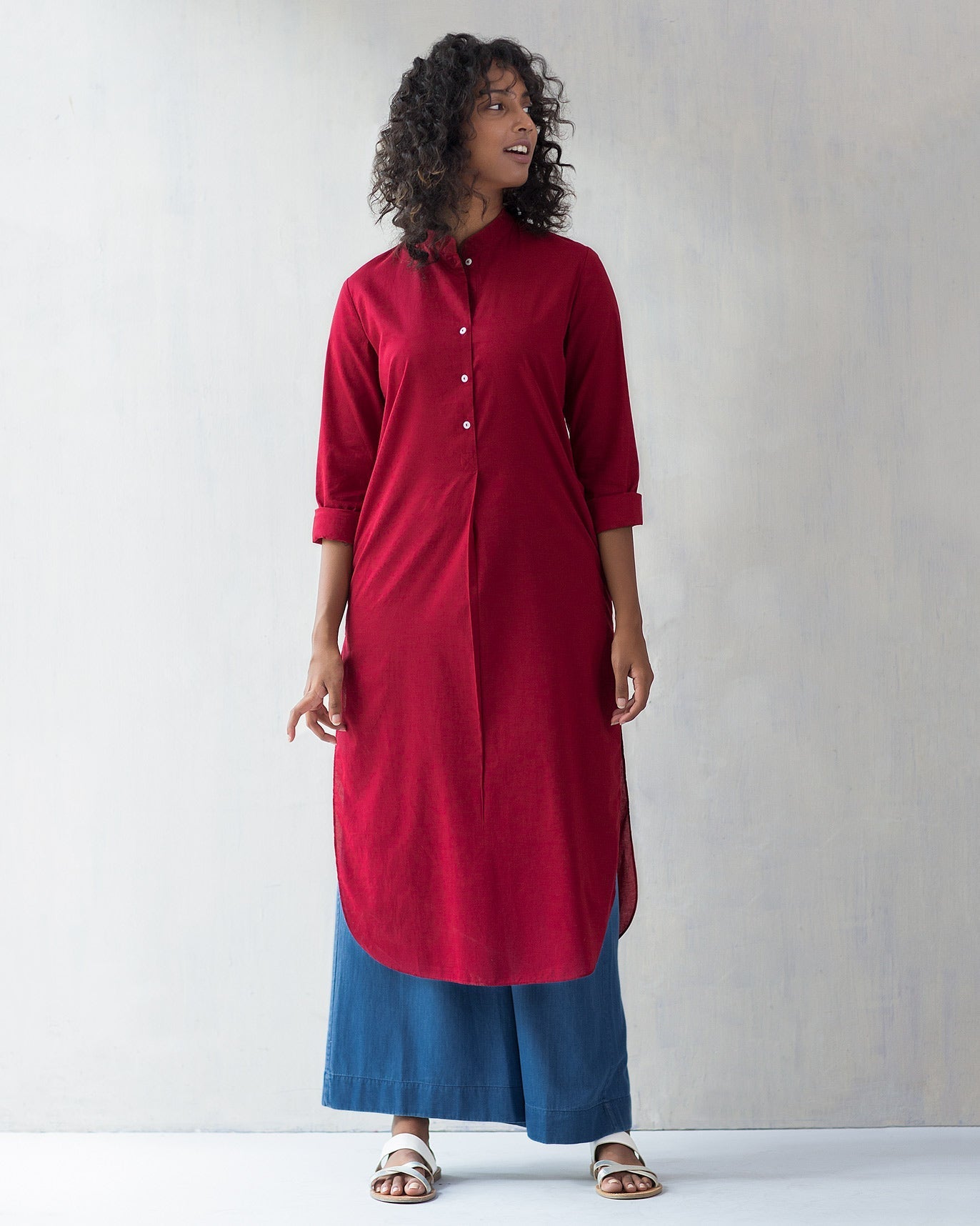 Basic Long Kurta - Red