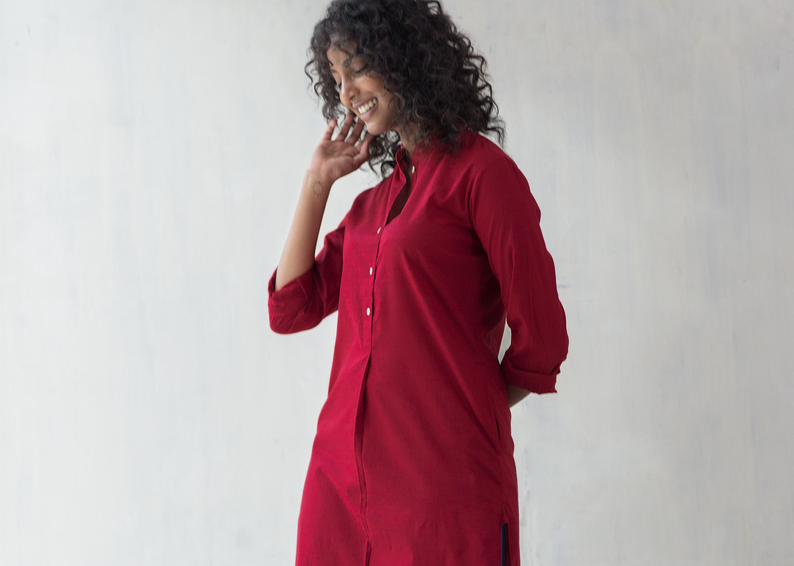 Basic Long Kurta - Red