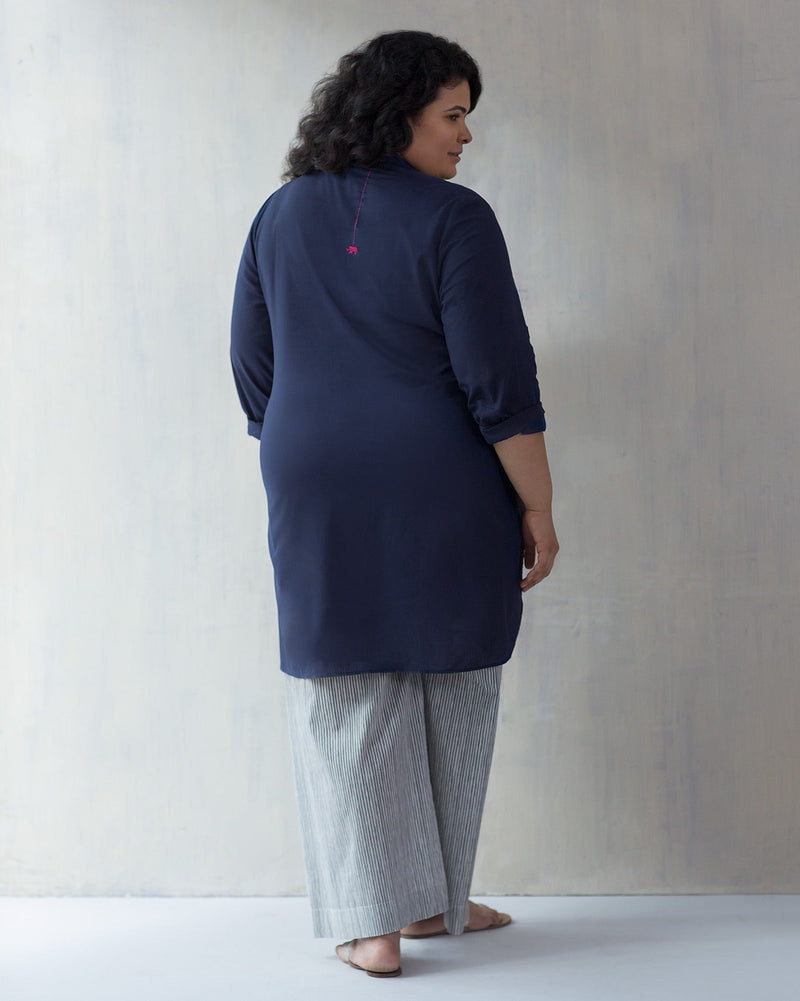 Basic Mid-length Kurta - Indigo
