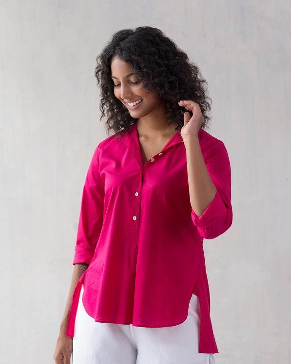 Mandarin Collar Top - Fuchsia