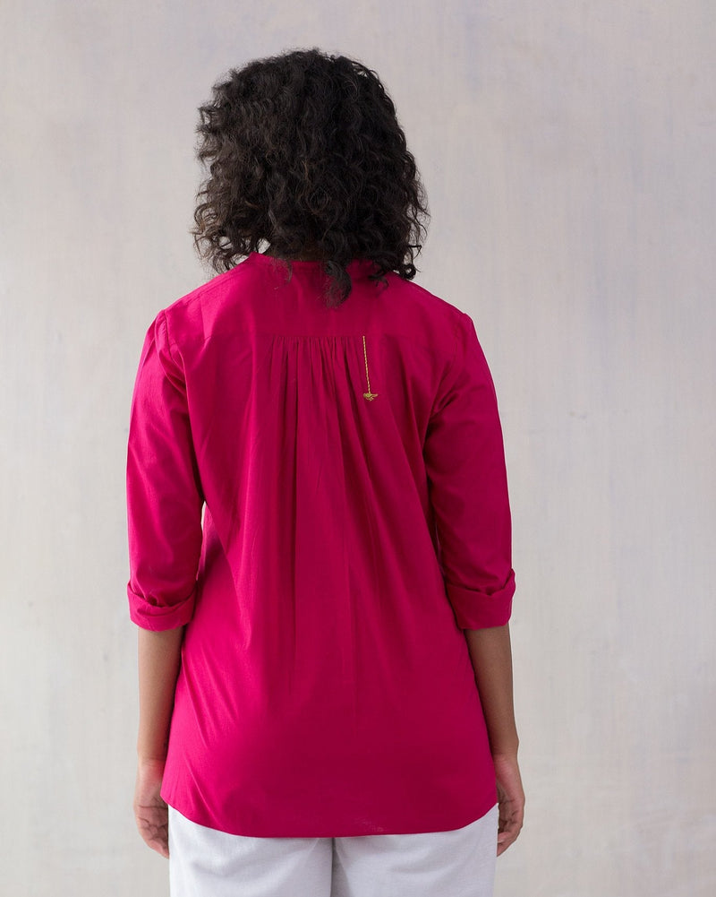 Mandarin Collar Top - Fuchsia