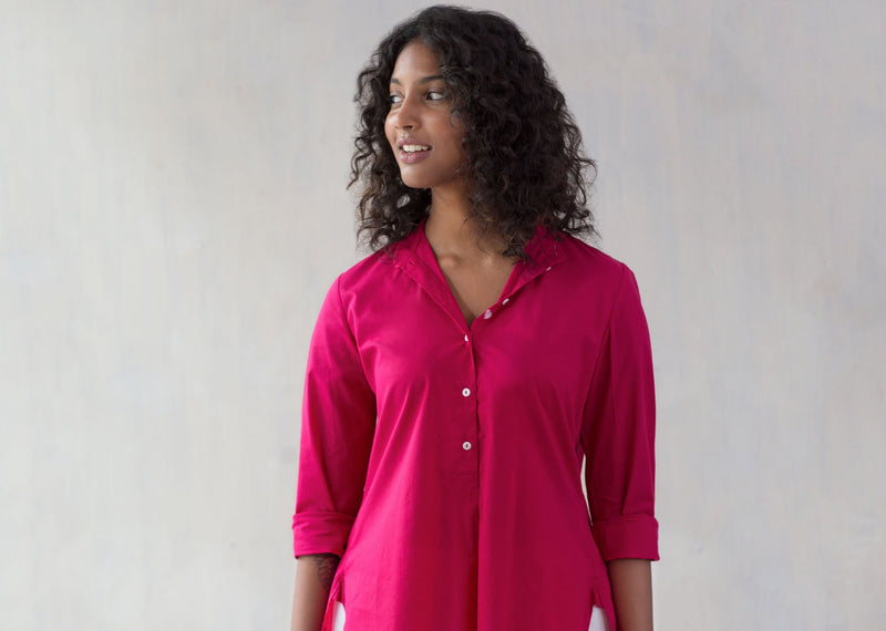 Mandarin Collar Top - Fuchsia