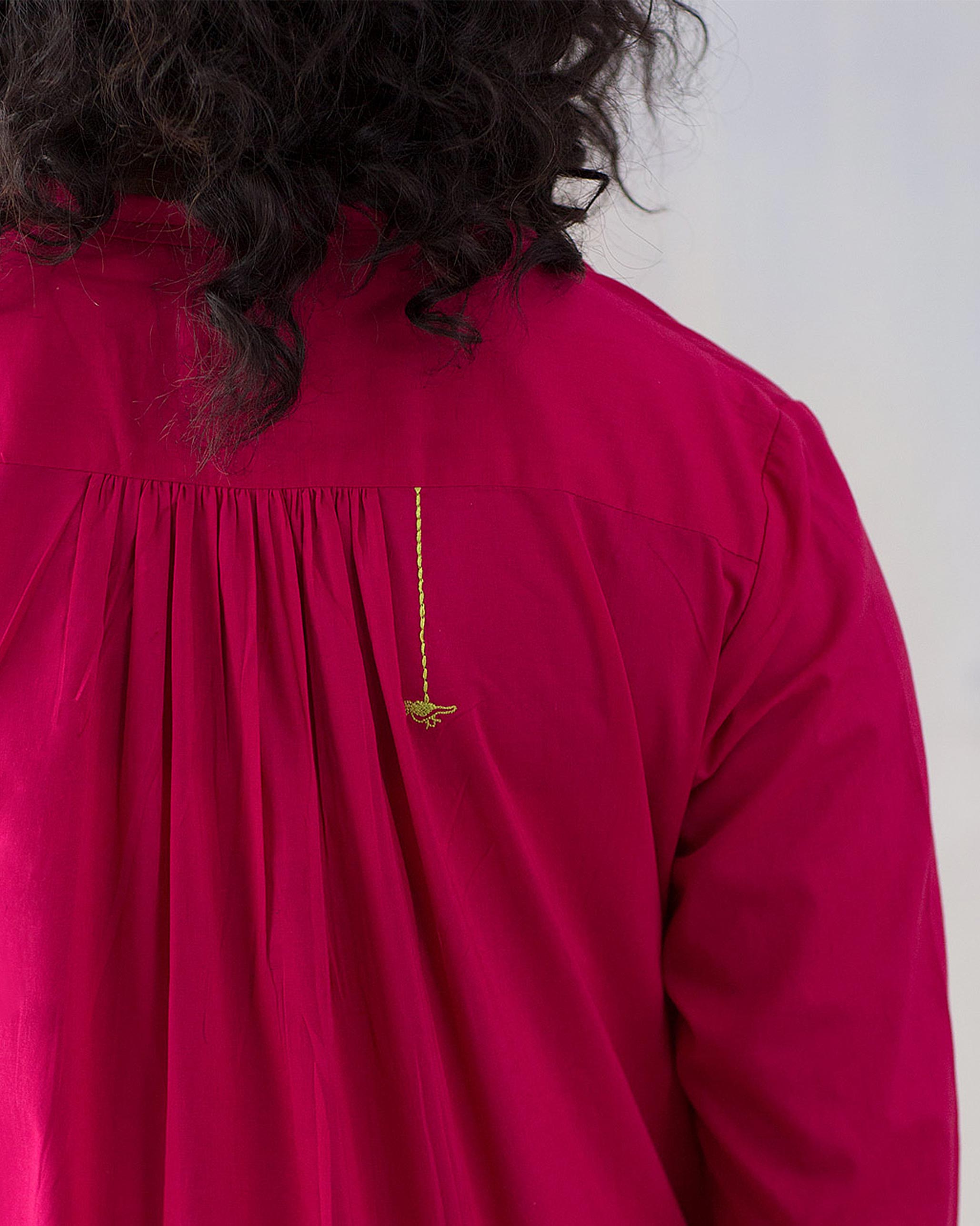 Mandarin Collar Top - Fuchsia