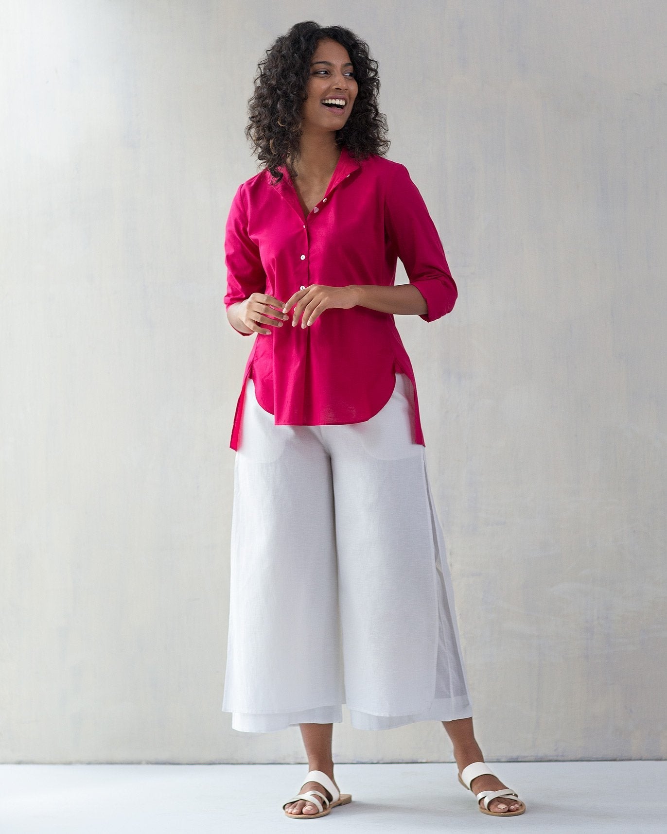 Mandarin Collar Top - Fuchsia