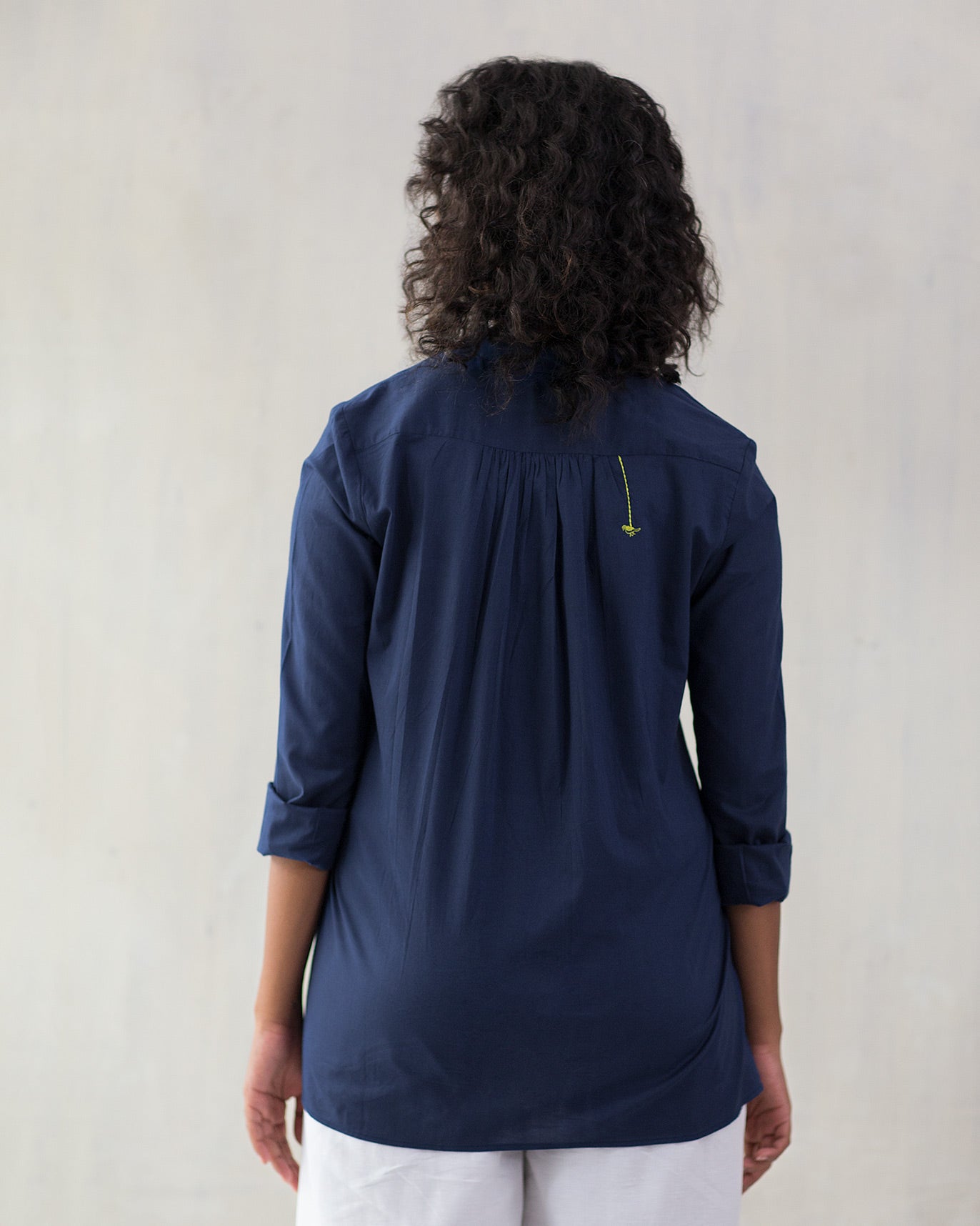 Mandarin Collar Top - Indigo