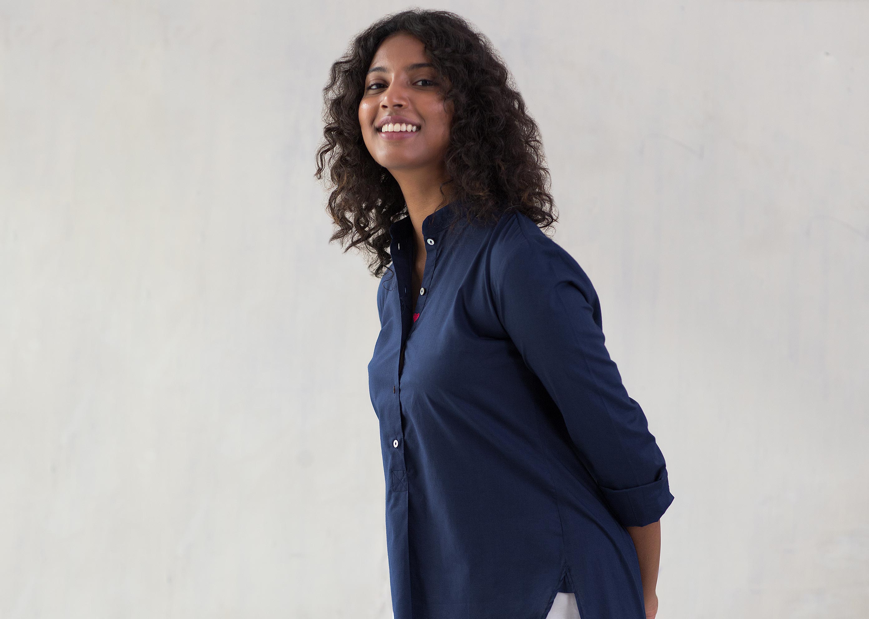 Mandarin Collar Top - Indigo