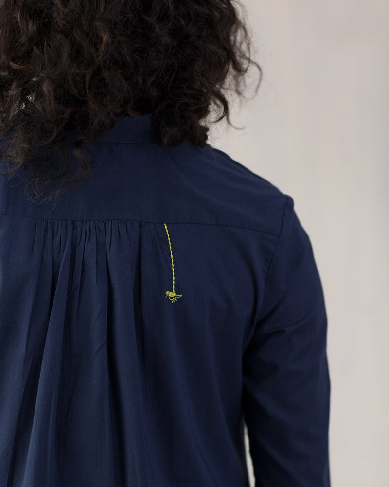 Mandarin Collar Top - Indigo