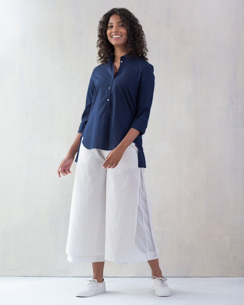 Mandarin Collar Top - Indigo
