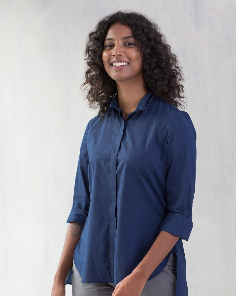 Cantonese Collar Top - Indigo