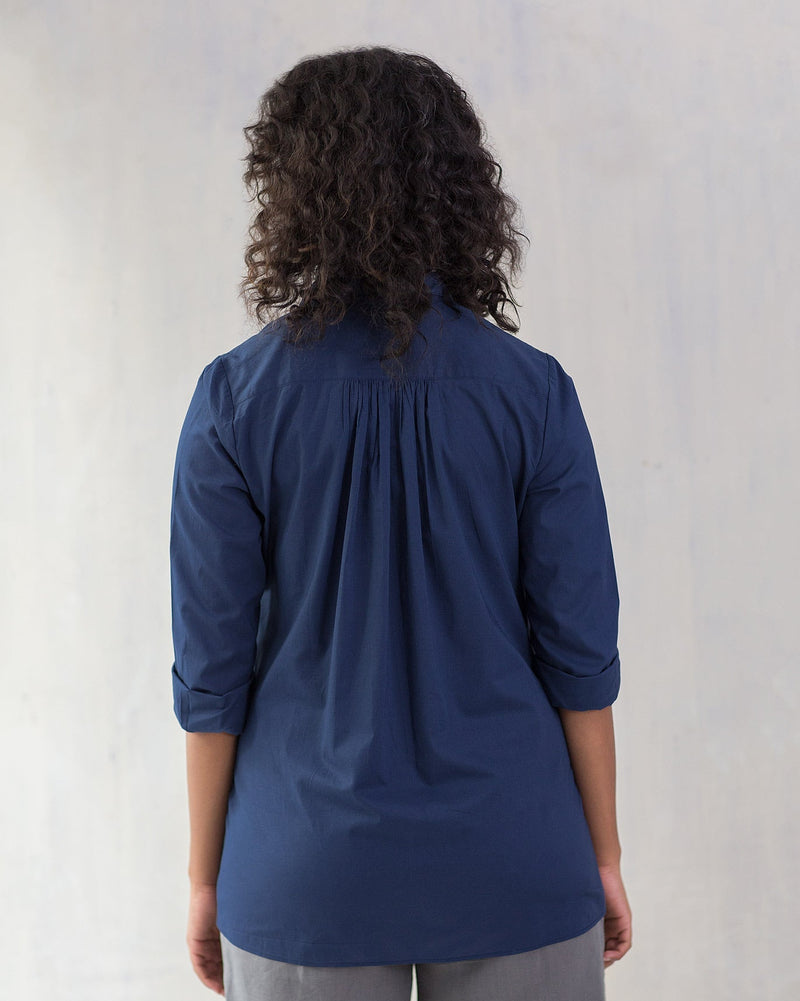 Cantonese Collar Top - Indigo