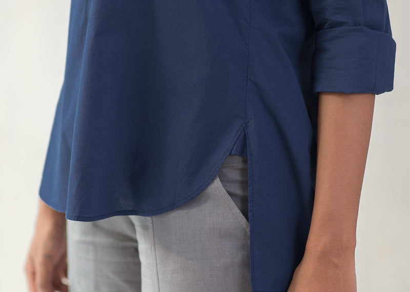 Cantonese Collar Top - Indigo