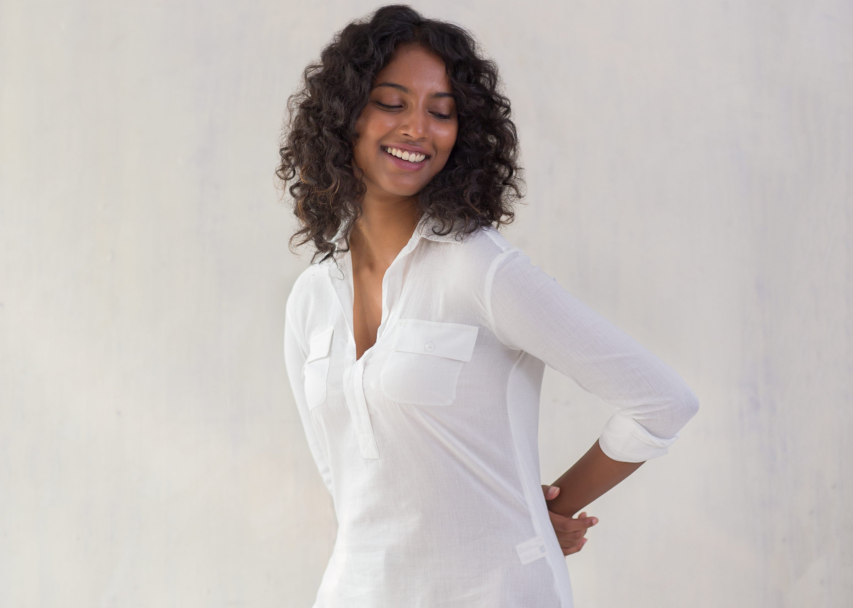 Open Collar Top - White