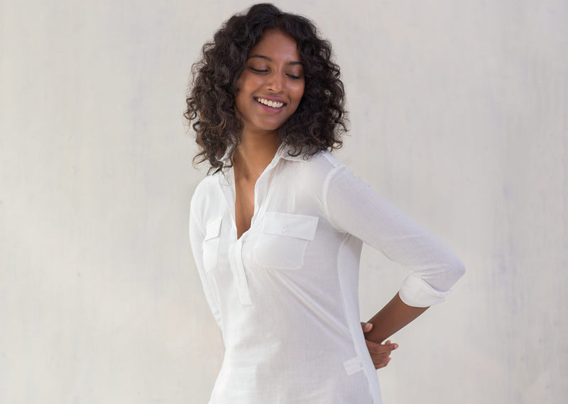 Open Collar Top - White