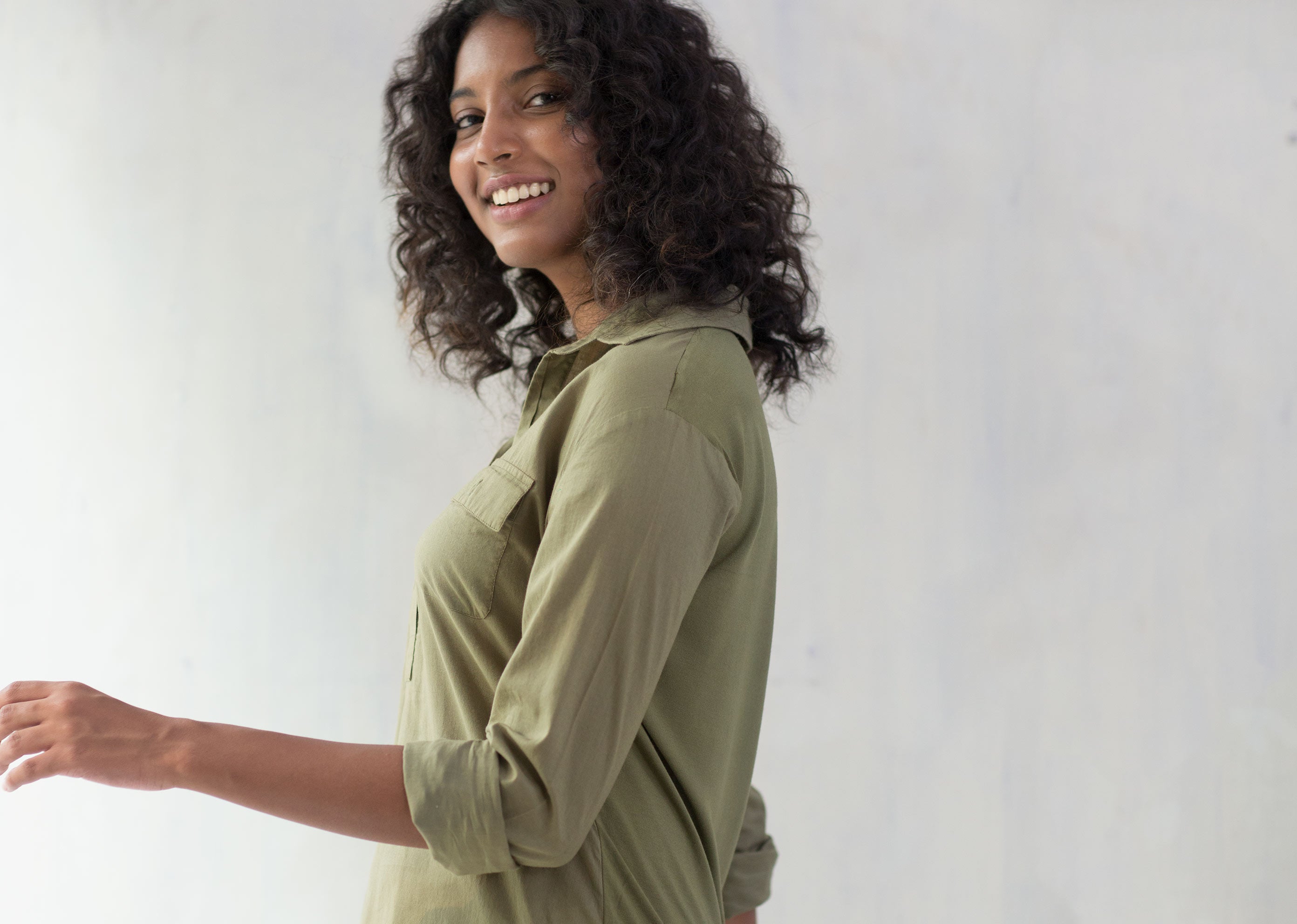Open Collar Top - Safari