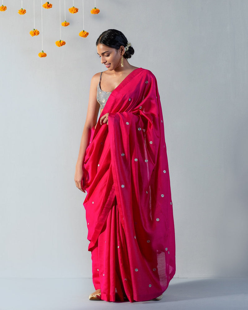 Fuschia Zari Dot Sari