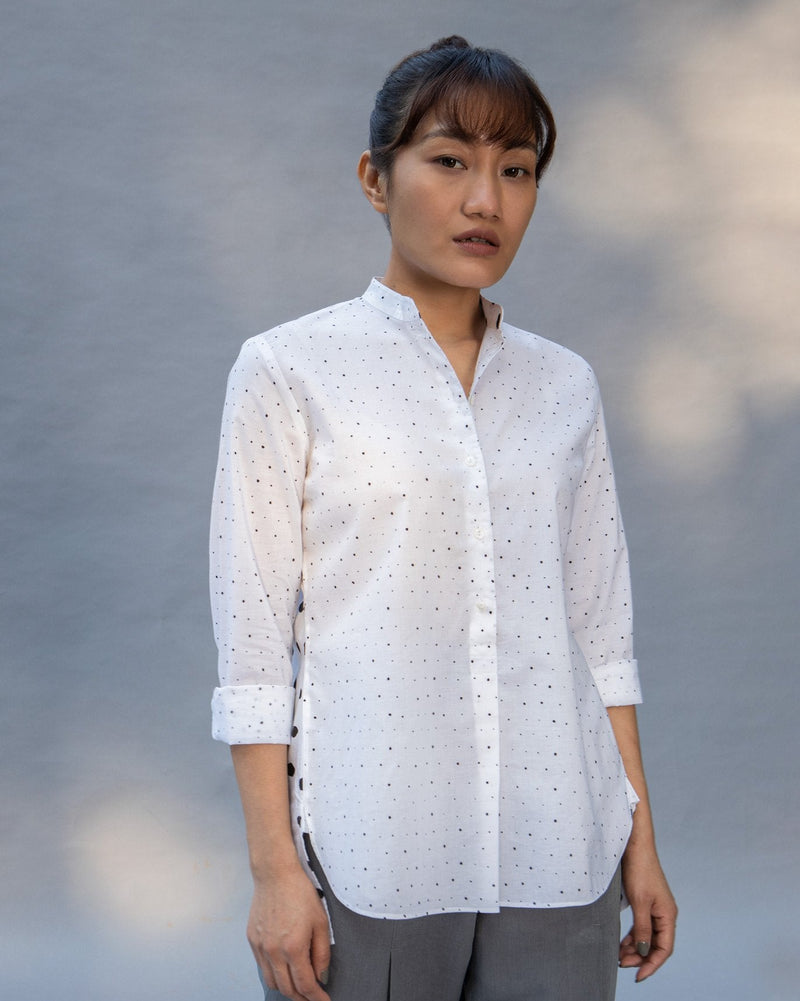 Mandarin Collar Top - White & Black