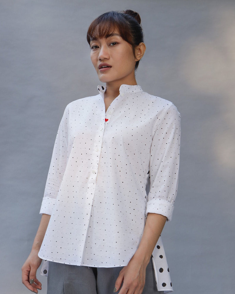 Mandarin Collar Top - White & Black