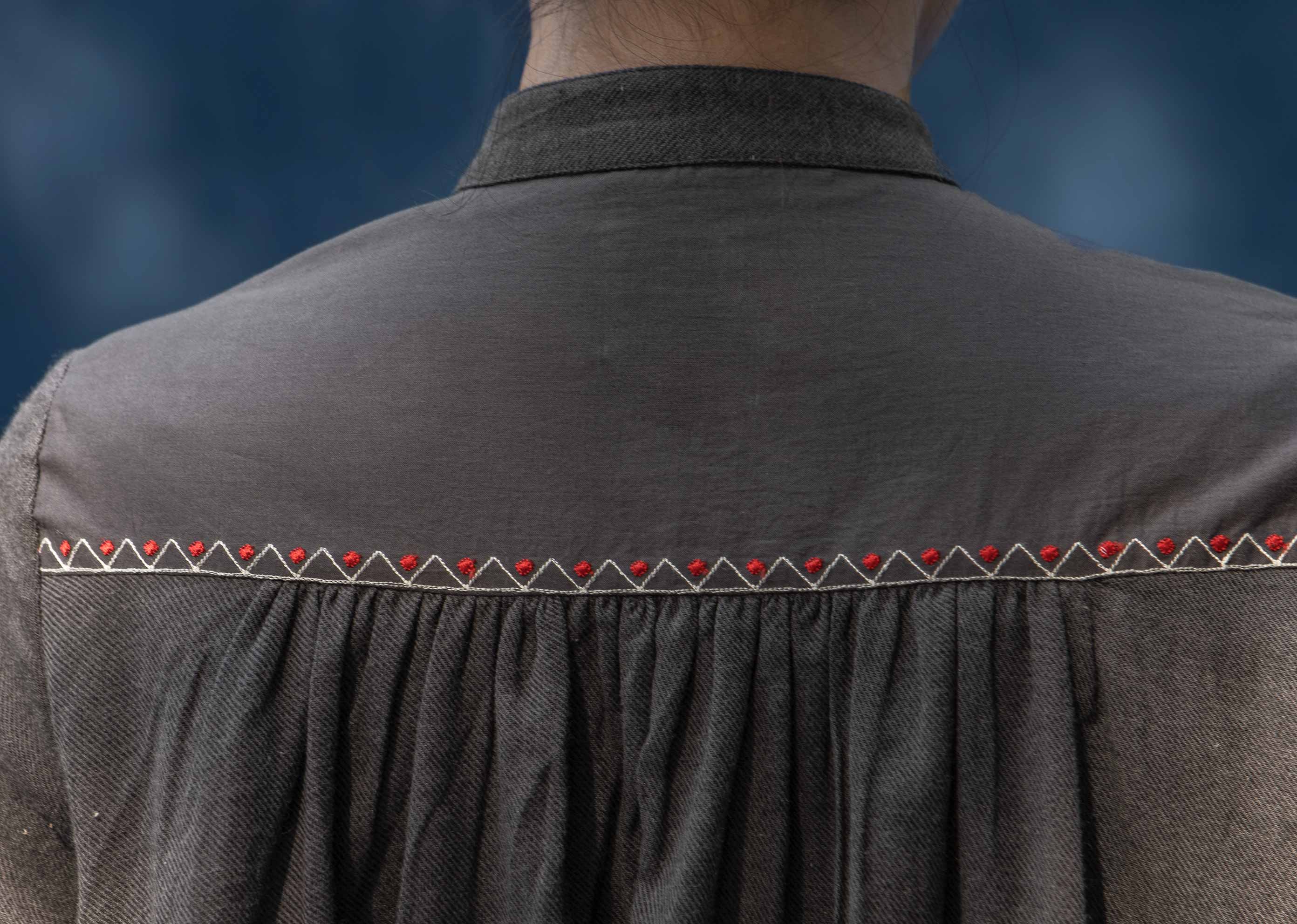 Back Gathered Top - Charcoal