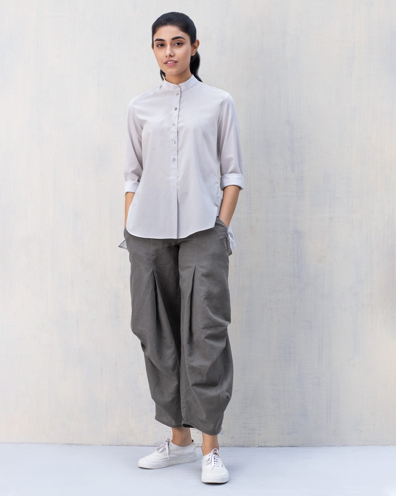 Mandarin Collar Top - Ash Grey