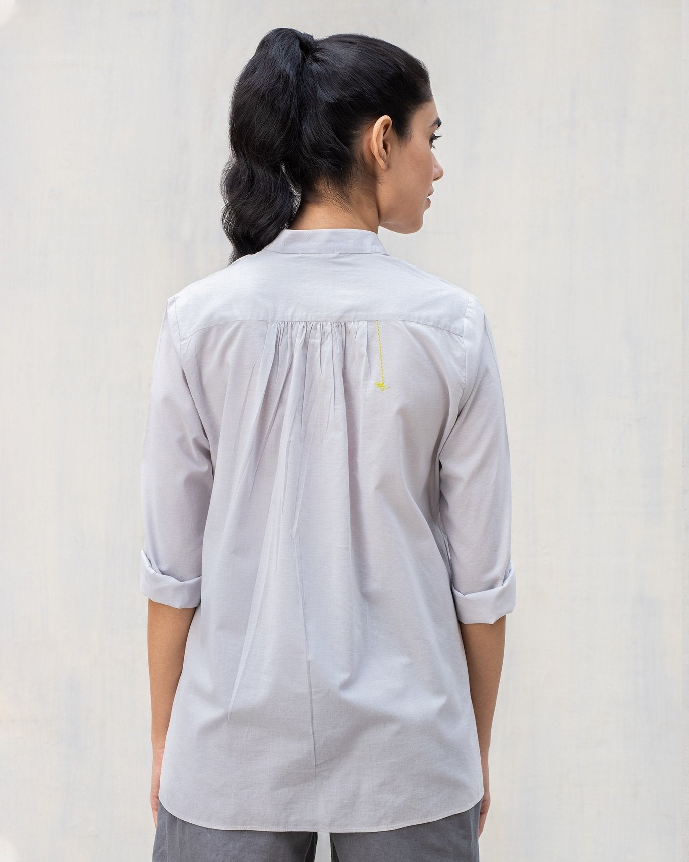Mandarin Collar Top - Ash Grey